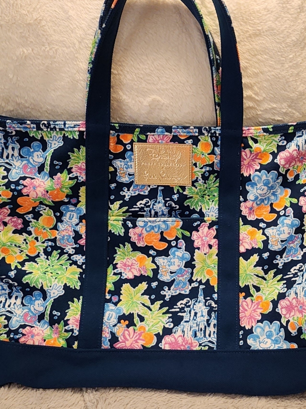Lilly Pulitzer - Disney Navy Floral Parks Tote Bag with Multicolor Print